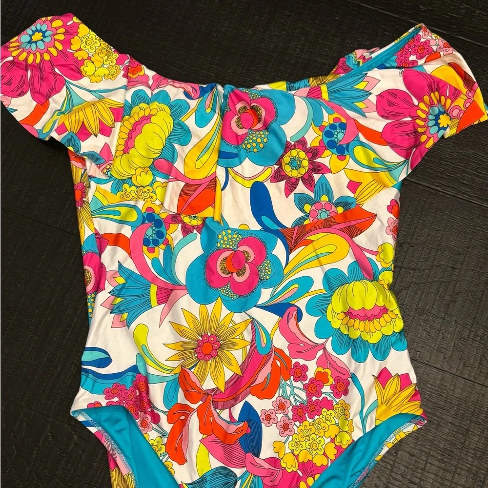 Gorgeous Colorful Trina Turk Fontaine Bandeau Ruffle One-Piece Size 14 NWT - Picture 15 of 16